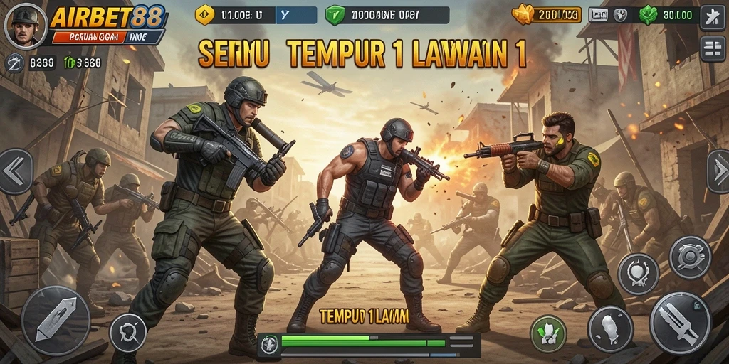 Tampilan antarmuka intuitif game Tempur 1 Lawan 1.
