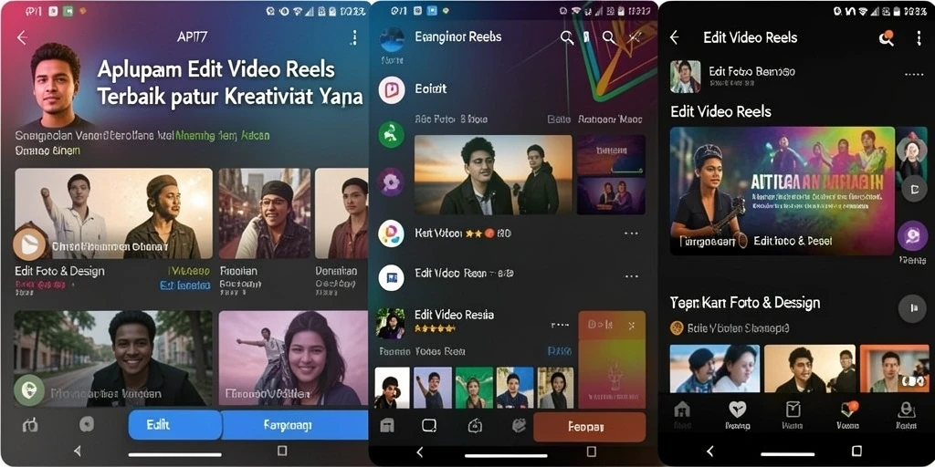 Antarmuka aplikasi API77 yang menampilkan alat Edit Video Reels.