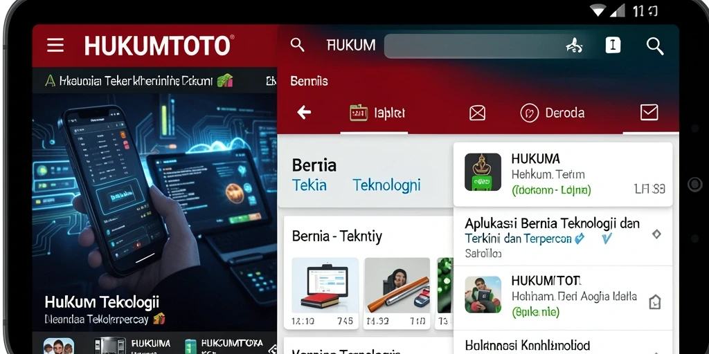 Antarmuka HUKUMTOTO menampilkan berita teknologi terbaru dengan jelas.