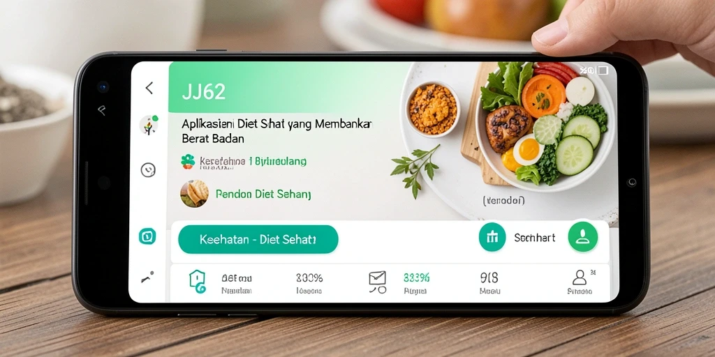 Tampilan antarmuka aplikasi JJ62 untuk diet sehat.