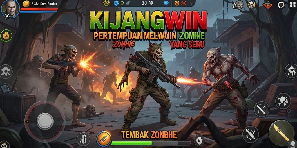 Tampilan antarmuka aksi menembak zombie di KIJANGWIN.