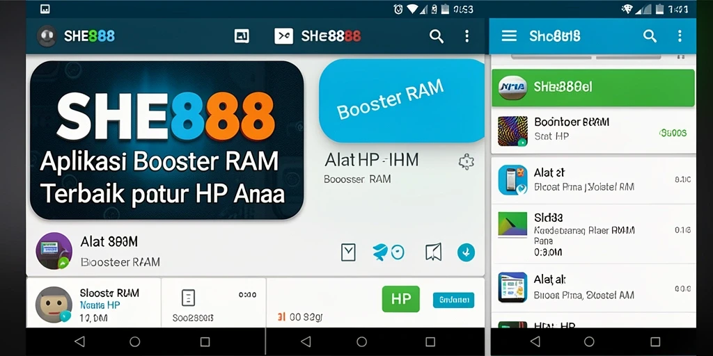 Tampilan antarmuka SHE888 yang sederhana dan efektif untuk Booster RAM.