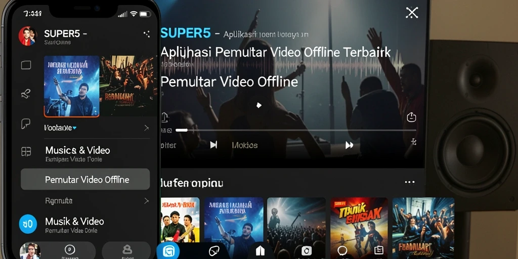 Tampilan antarmuka utama SUPER5 dengan fungsi Pemutar Video Offline.